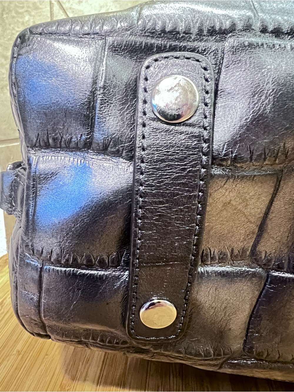 Y2K Coach Black Croc-Embossed Leather Shoulder Bag w/Chain Accents NL1126-F17660 - Picture 5 of 16